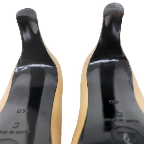 CHANEL Pumps Lambskin Cap Toe Black Metal Chanel Logo on Toe Women's Size EU 38 - Picture 11 of 15